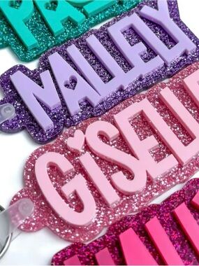Personalized Glitter Name Keychains - Pink & Purple